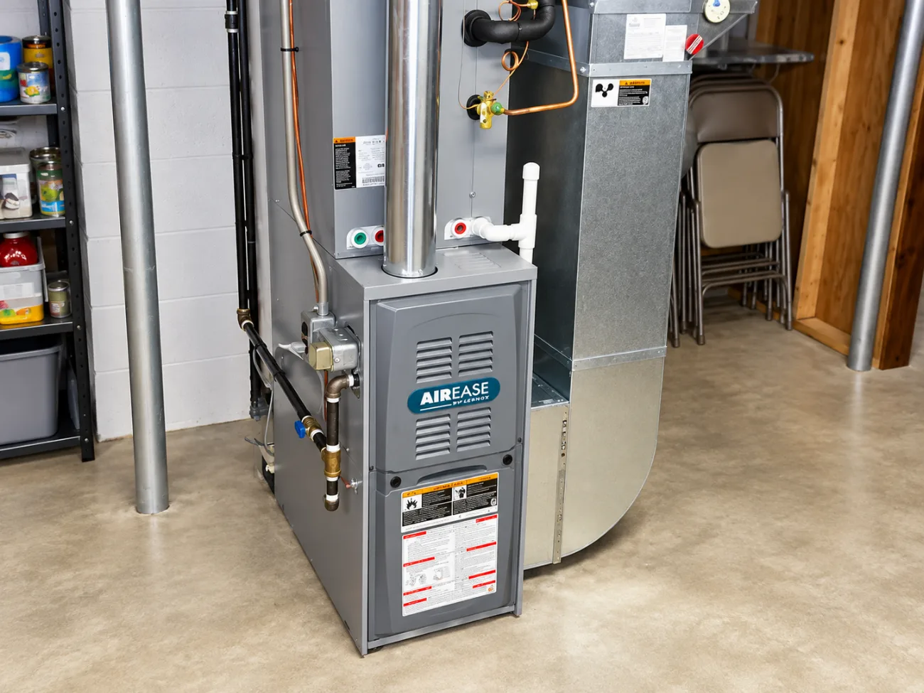 AirEase gas furnace installed in a Saskatoon basement