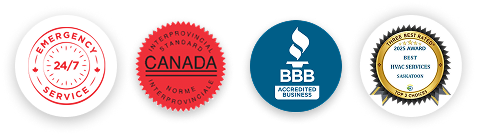 Emergency 24/7 Service, Canadian Standard, BBB Accredited Business, 2025 Best HVAC Services Award