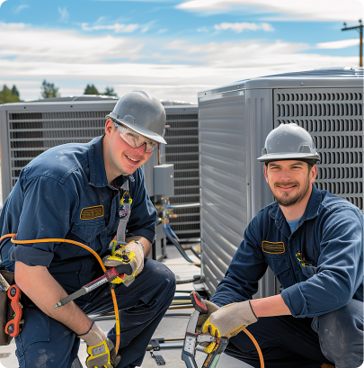 One Mechanical technicians servicing an HVAC unit