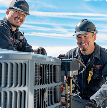 One Mechanical technicians completing an HVAC installation