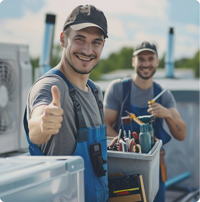 One Mechanical technicians finishing an HVAC project