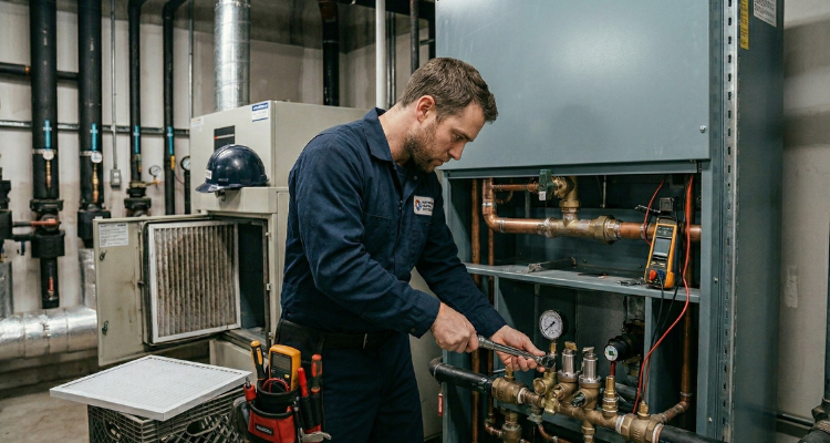 Technician servicing heating system components inner image 3